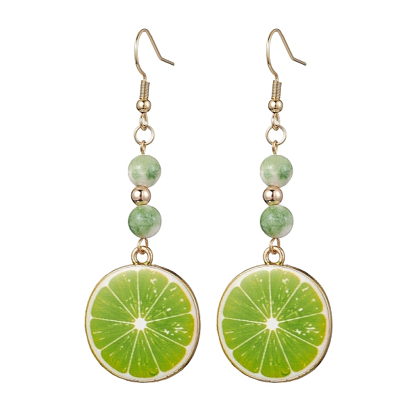 

PandaHall Real 18K Gold Plated Alloy Enamel Dangle Earrings, with Natural Dyed White Jade Round Beaded, Orange, 65x23mm White Jade Orange..., Green