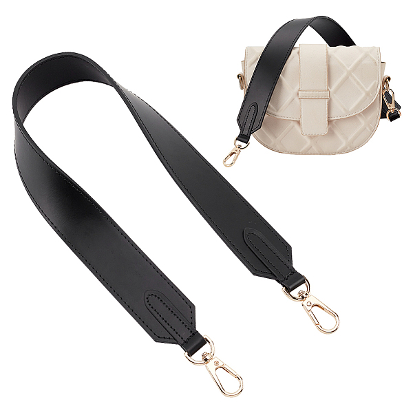 

PandaHall Leather Bag Straps, with Alloy Swivel Clasps, Black, 64x3.85cm Leather Black