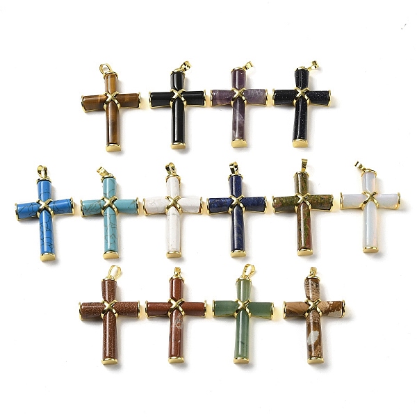 

PandaHall Natural & Synthetic Mixed Gemstone Big Pendants, Cross Charms with Rack Plating Golden Tone Brass Findings, Mixed Dyed and Undyed...