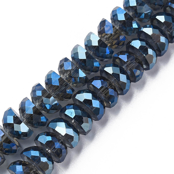 

PandaHall Electroplate Transparent Glass Beads Strands, Faceted, Half Round, Blue, 9x5mm, Hole: 1.6mm, about 75pcs/strand, 16.14 inch(41cm)...
