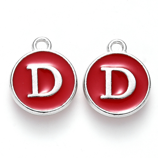 

PandaHall Platinum Plated Alloy Enamel Charms, Cadmium Free & Lead Free, Enamelled Sequins, Flat Round with Letter, Red, Letter.D, 14x12x2mm...