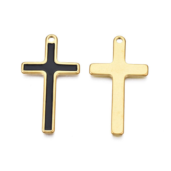

PandaHall 304 Stainless Steel Enamel Pendants, Real 18K Gold Plated, Cross, Black, 40x22x1.5mm, Hole: 2mm Stainless Steel+Enamel Cross Black