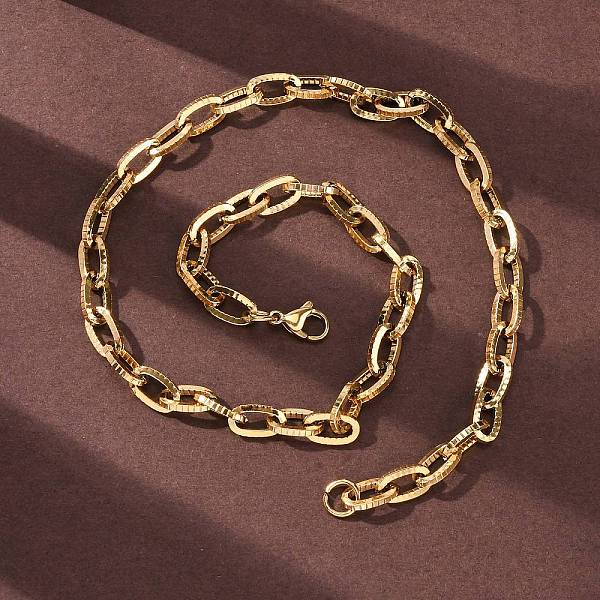 304 Stainless Steel Textured Cable Chain Necklaces