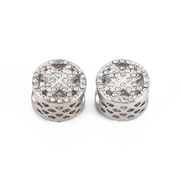 

PandaHall Rack Plating Alloy European Beads, with Rhinestone, Large Hole Beads, Cadmium Free & Nickel Free & Lead Free, Flat Round, Platinum..., Clear