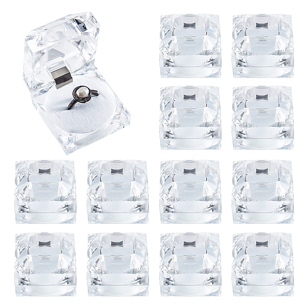 

PandaHall Crystal Ring Gift Boxes, 12pcs Square Earrings Jewellery Storage Box Acrylic Ring Box Holder Display Organizer Case with Foam for..., White