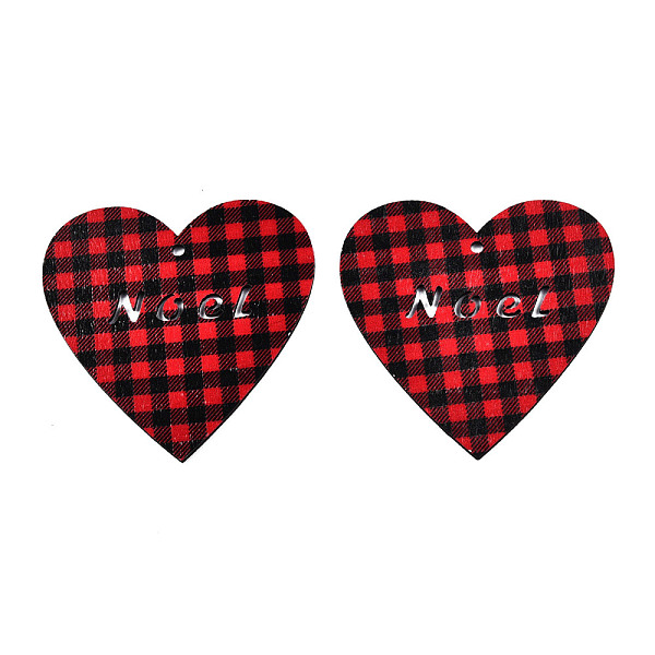 

PandaHall Christmas Theme Single-Sided Printed Wood Big Pendants, Tartan Heart Charm with Hollow Word Noel, Red, 80x79x2mm, Hole: 3.5mm Wood...