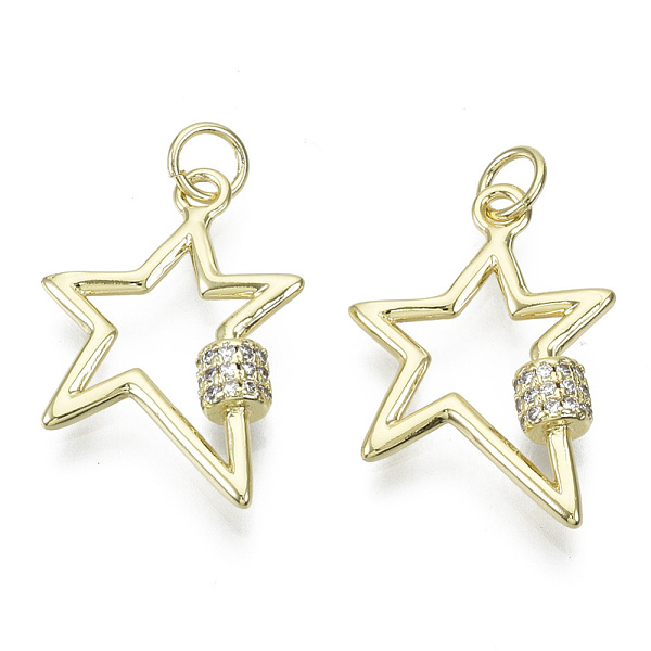 

PandaHall Brass Micro Pave Cubic Zirconia Pendants, Nickel Free, with Jump Rings, Star, Clear, Real 18K Gold Plated, 22x15.5x4mm, Jump Ring...