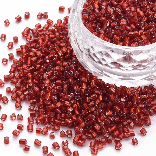 

PandaHall Glass Bugle Beads, Silver Lined, FireBrick, 1.8~2.2x1.8~2mm, Hole: 0.8~0.9mm, about 15000pcs/pound Glass Red