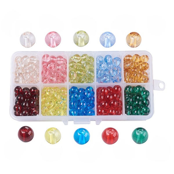 

PandaHall 10 Colors Baking Painted Transparent Glass Round Beads, Mixed Color, 8.5~9mm, Hole: 1.5mm, about 30~35pcs/color, 300~350pcs/box..., Multicolor