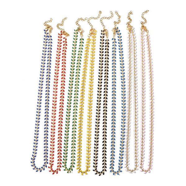 

PandaHall Enamel Ear of Wheat Link Chain Necklace, Vacuum Plating 304 Stainless Steel Jewelry for Women, Mixed Color, 17-1/2~17-5/8 inch..., Multicolor