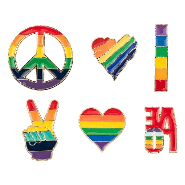 

PandaHall 6Pcs 6 Style Alloy Enamel Brooches, Enamel Pin, with Brass Butterfly Clutches, Rectangle & Word & Heart & Gesture for Victory &..., Multicolor
