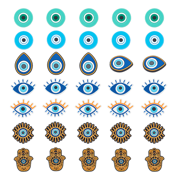 

PandaHall 35 Pcs 7 Style Evil Eye Shoe Charms, Garden Shoe Decoration Accessories Blue Turkish Evil Eye Shoe Finding Horror Shoes Charm for..., Multicolor
