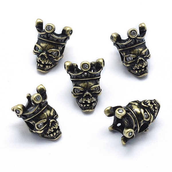 

PandaHall Brass Beads, with Cubic Zirconia, Cadmium Free & Nickel Free & Lead Free, Skull, Antique Golden, 14x11x10.5mm, Hole: 3mm Brass..., Clear