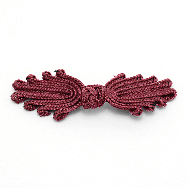 

PandaHall Handmade Chinese Frogs Knots Buttons Sets, Polyester Button, 1-Hole, Flower Shape, Dark Red, 20x70x5mm Polyester Flower