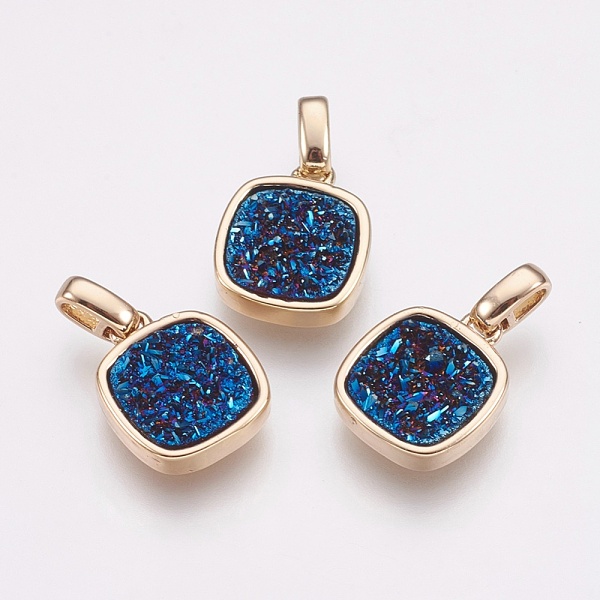 

PandaHall Natural Druzy Agate Pendants, with Brass Finding, Square, Golden, Royal Blue, 13x11x3~4mm, Hole: 2x2.5mm Natural Agate Square Blue