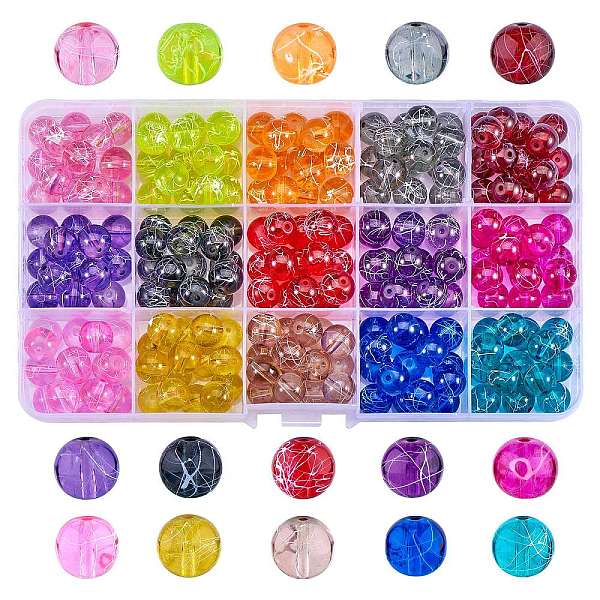

PandaHall 225Pcs 15 Colors Drawbench Transparent Glass Beads Strands, Spray Painted, Round, Mixed Color, 10mm, Hole: 1.3~1.6mm, 15pcs/color..., Multicolor