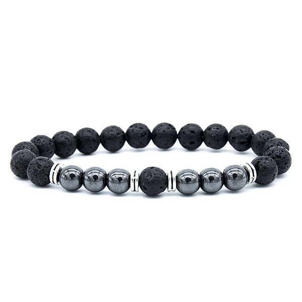 

PandaHall Natural Lava Rock & Synthetic Hematite Stretch Bracelet Lava Rock Round