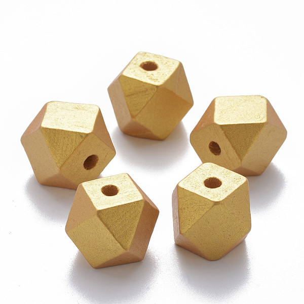 

PandaHall Painted Natural Wood Beads, Polygon, Gold, 11.5x11.5x12mm, Hole: 3.5mm Schima Wood Polygon Gold