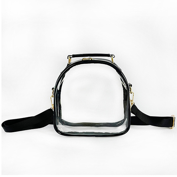 PandaHall Laser Transparent Sling Bag, Mini PVC Crossbody Shoulder Backpack, with PU Leather Handle, for Women Girls, Black, 17.5x17.5x7cm...