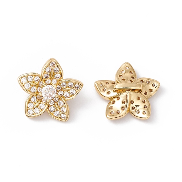 

PandaHall Rack Plating Brass Pave Clear Cubic Zirconia Connector Charms, Cadmium Free & Nickel Free & Lead Free, Flower, Real 18K Gold...
