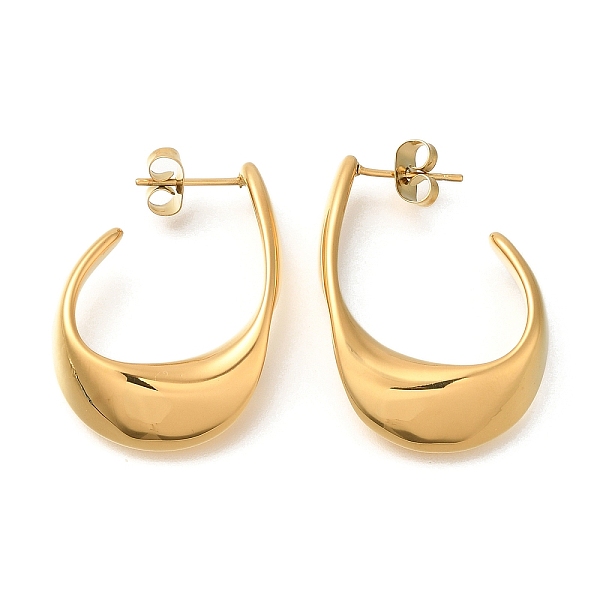 Ion Plating(IP) 304 Stainless Steel Oval Stud Earrings for Women