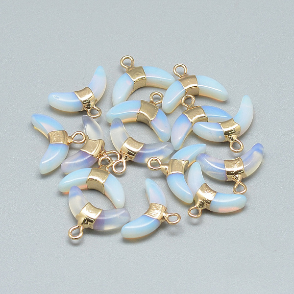 

PandaHall Opalite Pendants, with Brass Findings, Double Horn/Crescent Moon, Golden, 12x16x4mm, Hole: 1.5mm Opalite Moon Blue