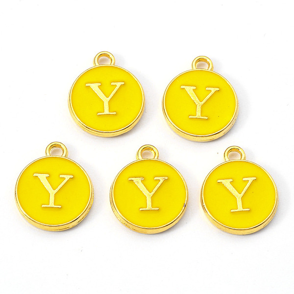 

PandaHall Golden Plated Alloy Enamel Charms, Enamelled Sequins, Flat Round with Letter, Gold, Letter.Y, 14x12x2mm, Hole: 1.5mm Alloy+Enamel...