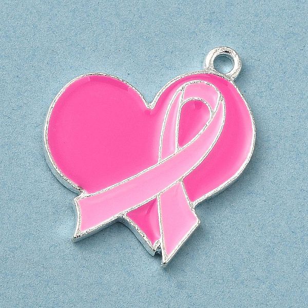

PandaHall Breast Cancer Pink Awareness Ribbon Theme Alloy Enamel Pendants, Silver, Heart, 22x20x1.5mm, Hole: 1.5mm Alloy+Enamel Heart Pink