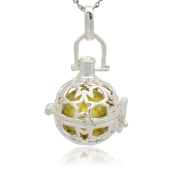 

PandaHall Silver Color Plated Brass Hollow Round Cage Pendants, with No Hole Spray Painted Brass Round Ball Beads, Dark Khaki, 36x25x21mm...