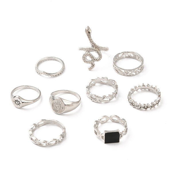 

PandaHall Zinc Alloy Finger Rings Sets, Hollow, Flat Round & Rectangle & Snake & Star, Antique Silver & Platinum, 1.5~29mm, Inner Diameter...