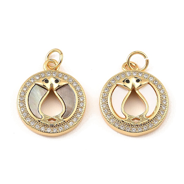 

PandaHall Brass Cubic Zirconia with Shell Pendants, Long-Lasting Plated, Lead Free & Cadmium Free, Flat Round with Fish, Real 18K Gold..., Clear