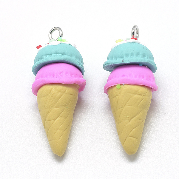 

PandaHall Handmade Polymer Clay Pendants, Ice Cream, Sky Blue, 37~40x14~16mm, Hole: 2mm Polymer Clay Food Blue