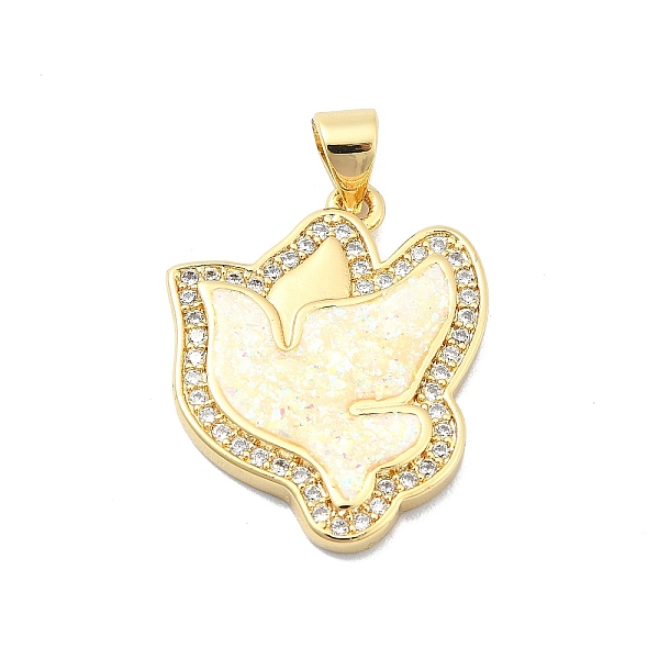 

PandaHall Brass Micro Pave Clear Cubic Zirconia Pendants, with Sythetic Opal, Real 18K Gold Plated, Pigeon, 22.5x18.5x3mm, Hole: 4x3.5mm...