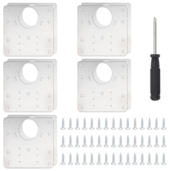 PandaHall UNICRAFTALE 10 Sets Kitchen Cabinet Door Hinge Repair Kit 430 Stainless Steel Mounting Plate Hinge Accessories with Iron Screws...