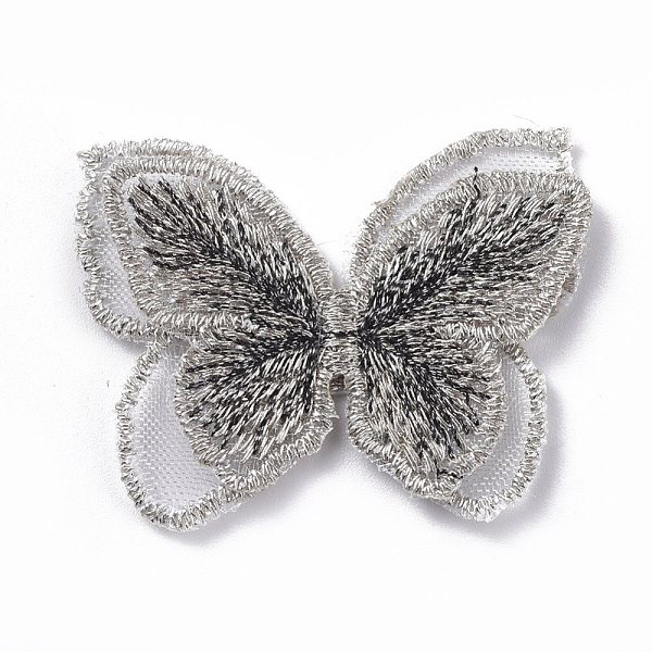 PandaHall Lace Embroidery Costume Accessories, Applique Patch, Sewing Craft Decoration, Butterfly, Light Grey, 35x44x2mm Cloth Butterfly...