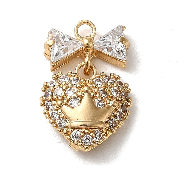 

PandaHall Brass Micro Pave Cubic Zirconia Pendants, Bowknot with Heart Charm, Golden, 16x10.5x3.5mm, Hole: 1.6mm Brass+Cubic Zirconia Heart..., Clear