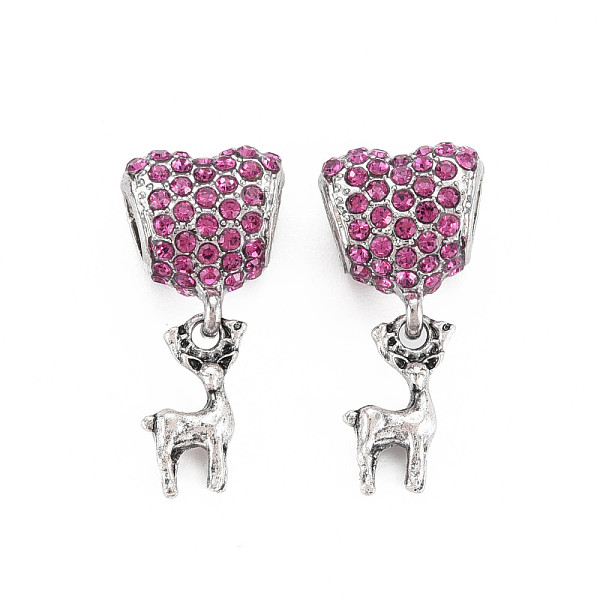 

PandaHall Rack Plating Alloy European Dangle Charms, with Rhinestone, Large Hole Beads, Cadmium Free & Nickel Free & Lead Free, Heart with..., Purple