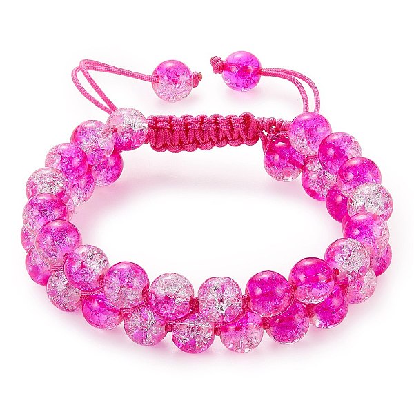 

PandaHall Sparkling Round Glass Braided Bead Bracelet, Double Layered Wrap Adjustable Bracelet for Women, Hot Pink, Inner Diameter: 2~3-1/8...