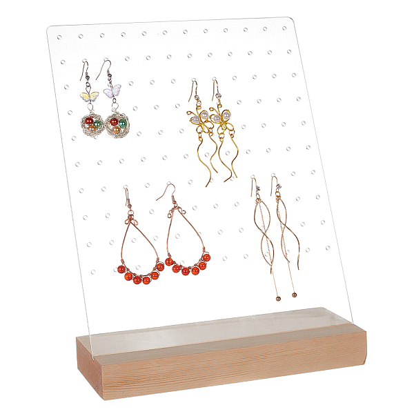 

PandaHall Acrylic Earrings Display Stands, with Wood Base, L-Shaped, Clear, 25.5x8x20cm, Hole: 3mm Acrylic Clear
