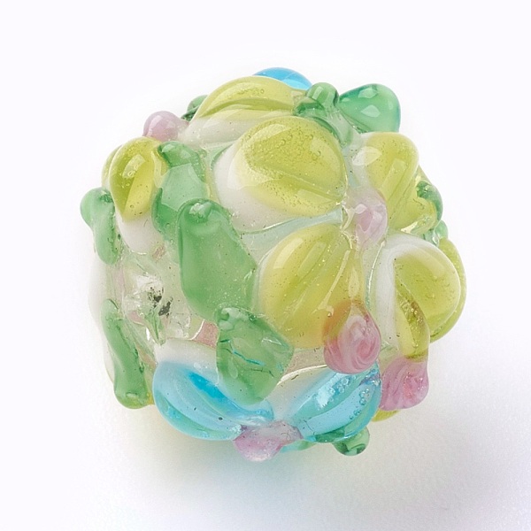 

PandaHall Handmade Lampwork Beads, Rondelle with Flower, Bumpy, Colorful, 14~15x12~13mm, Hole: 1.5~1.8mm Lampwork Rondelle