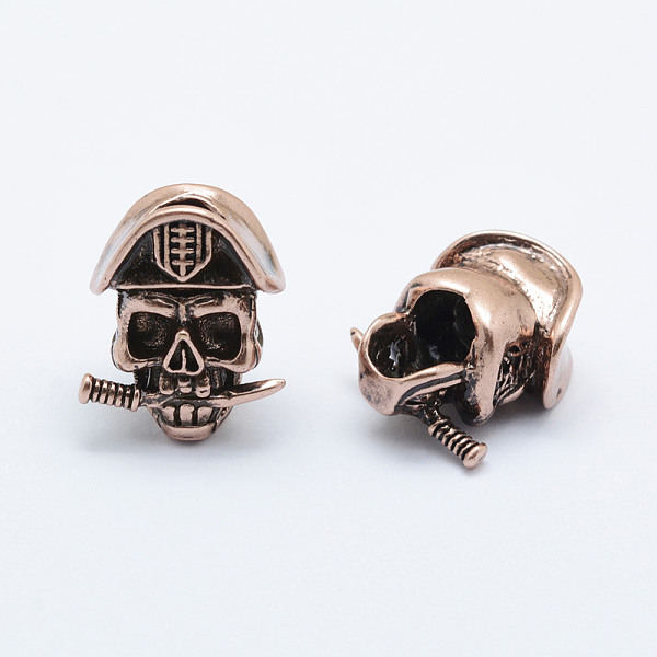 

PandaHall Brass Beads, Skull, Long-Lasting Plated, Cadmium Free & Nickel Free & Lead Free, Red Copper, 20x16x11mm, Hole: 6mm Brass Skull