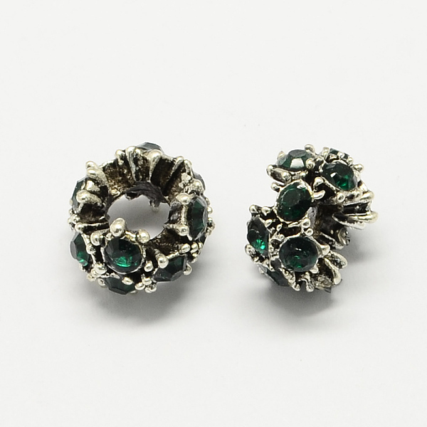 

PandaHall Alloy Rhinestone European Beads, Flower Large Hole Beads, Antique Silver, Emerald, 12x8mm, Hole: 5mm Alloy+Rhinestone Flower Green