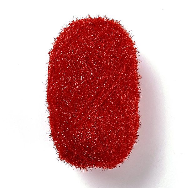 PandaHall Polyester Crochet Yarn, Sparkling Scrubby Yarn, for Dish Scrubbies, Dishcloth, Decorating Crafts Knitting, FireBrick, 10~13x0.5mm...
