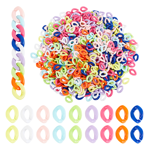 SUPERFINDINGS About 720Pcs 9 Colors Acrylic Link Opaque Linking Rings Twist Quick Link Connectors For Jewelry Curb Chains Making