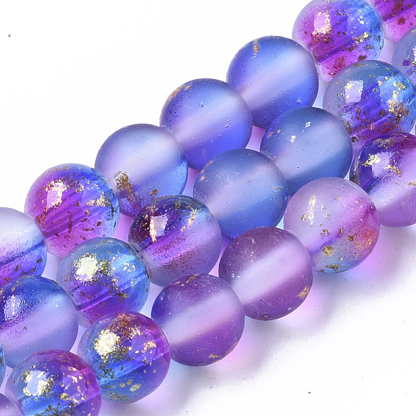 

PandaHall Frosted Spray Painted Glass Beads Strands, with Golden Foil, Round, Blue Violet, 6~7mm, Hole: 1.2~1.5mm, about 65~67pcs/Strand..., Purple