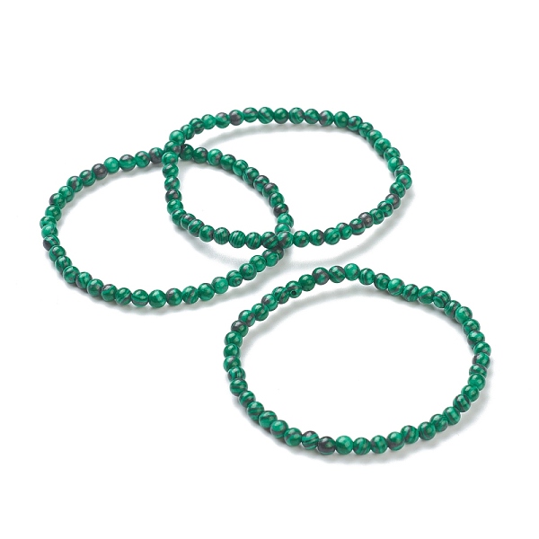 

PandaHall Synthetic Malachite Beaded Stretch Bracelets, Round, Beads: 4~5mm, Inner Diameter: 2-1/4 inch(5.65cm) Malachite