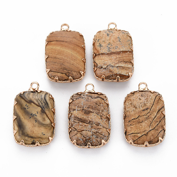 

PandaHall Natural Picture Jasper Pendants, with Golden Brass Findings, Rectangle, 22x14x6mm, Hole: 1.8mm Picture Jasper Rectangle