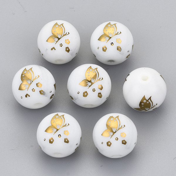 

PandaHall Electroplate Glass Beads, Round with Butterfly Pattern, Green Plated, 10mm, Hole: 1.2mm Glass Butterfly