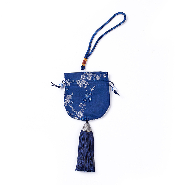 PandaHall Silk Packing Pouches, Vintage Scented Sachet Perfume Bag, with Tassel, Dark Blue, 32~34cm Silk Blue