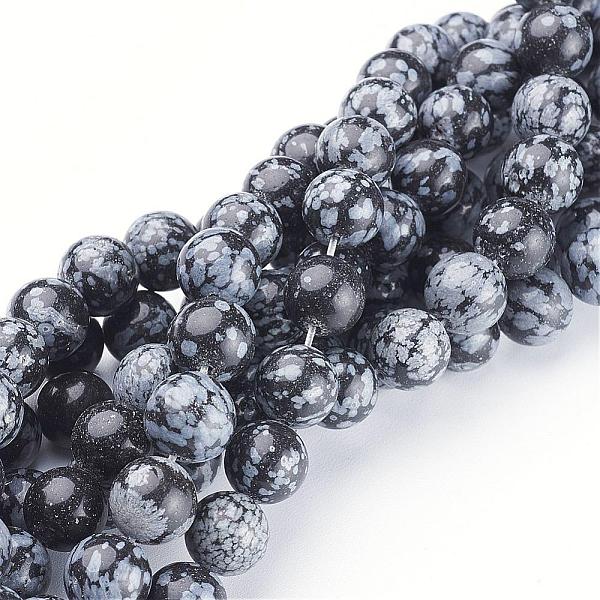 

PandaHall Natural Snowflake Obsidian Beads Strands, Round, 10mm, Hole: 1mm, about 40pcs/strand, 16 inch Snowflake Obsidian Round Black